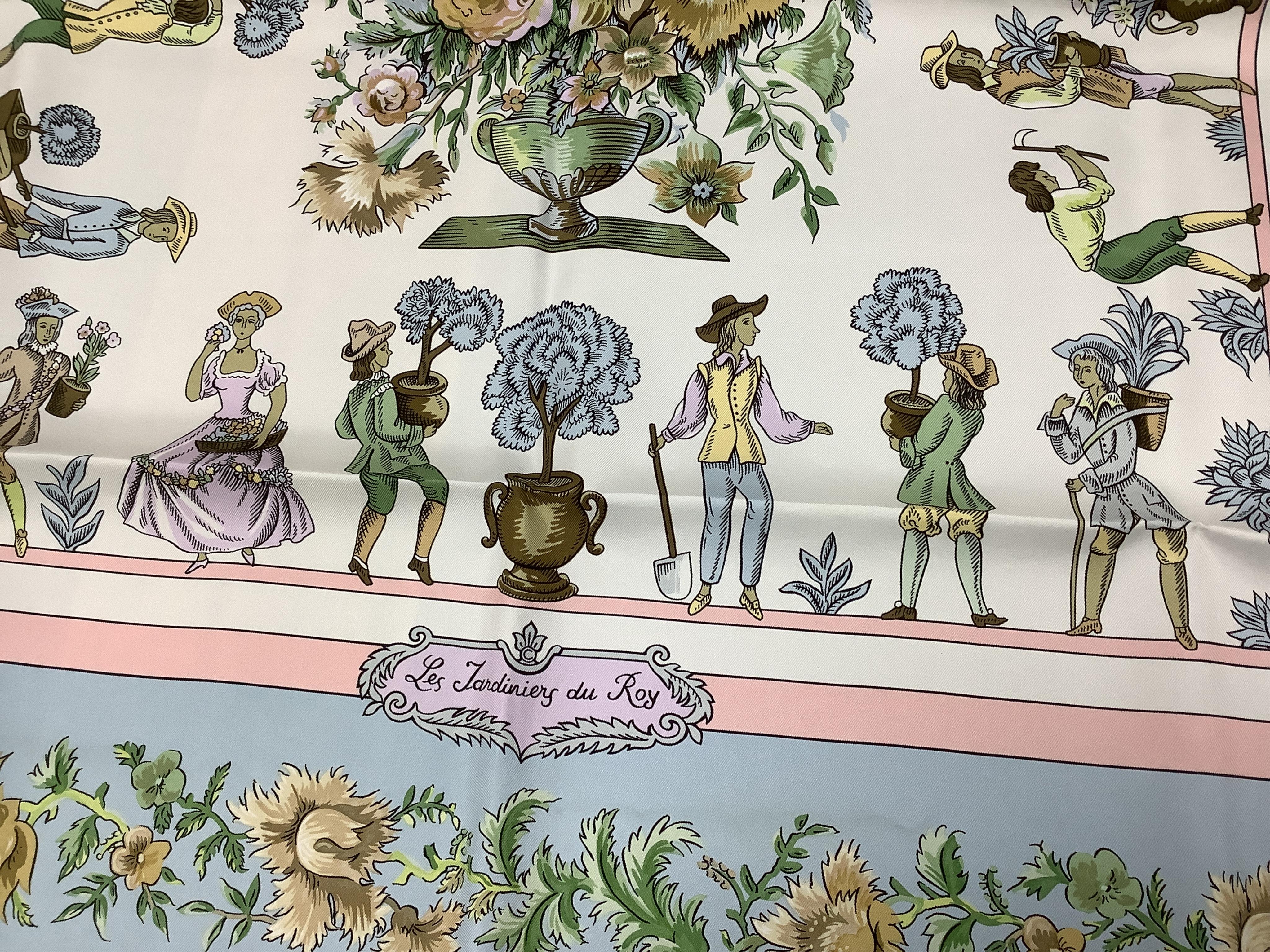 A Hermes Jardiniers du Roy silk scarf boxed, 88cm square